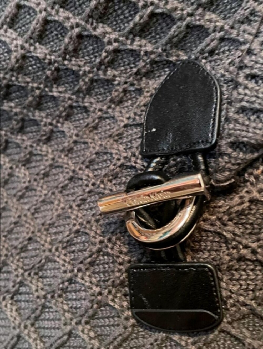Calvin Klein Charcoal Gray Faux Wrap Sweater Dress Diamond Weave Knit Size L/XL - Picture 6 of 12